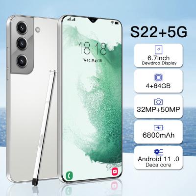 China Dual SIM Card Global Version S22+5G Qualcomm 888 6.7INCH 6800MHA Battery 4GB RAM+64GB ROM Deca Core Android OS System Dual sim sim cell 11.0 for sale