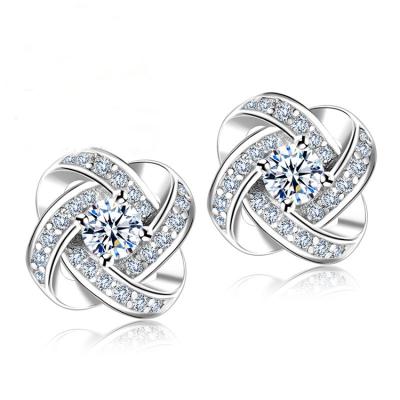 China Romantic Crystal Earrings Silver Knot Flower Stud Earrings For Women Wedding Jewelry Circle Earrings for sale