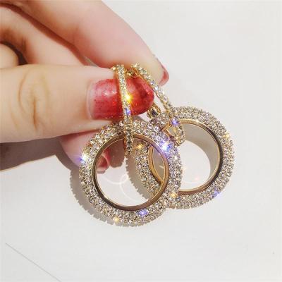 China Romantic Fashion Crystal Hoop Rose Gold Geometric Circle Drop Luxury Rhinestone Dangle Earrings Stainless Steel Earrings for sale