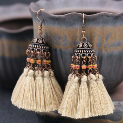 China Vintage Ethnic Bohemian Retro Boho Romantic Tassel Bells Fringe Dangle To Drop Hanging Earrings For Women Jewelry Gold Earring for sale