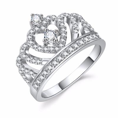 China Crystal Heart Crown Zircon Ring Engagement Party Wedding Rings Jewelry Women CLASSIC Silver Jewelry Women for sale