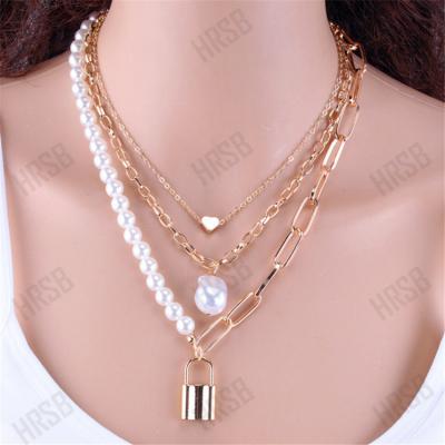 China Reference Picture Heart Bead Lock Pendant Necklace Choker Long Layered Necklace For Women Jewelry Channel Necklace for sale