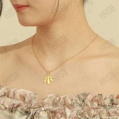 China Reference Picture Stainless Steel Necklace Chain Jewelry Hip Hop Maple Leaf Choker Necklace Designer Pendant Necklace for sale