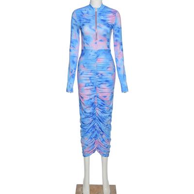 China 2021 Foreign Trade Autumn/Winter 2021 Foreign Trade Thin Half-Strangled Long-sleeved Print Hip-hugging Dress Wholesale Anti-static Dress Girls Dress for sale