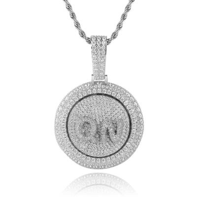 China Hiphop Customized Letter Necklace Rotating Stitching Combination Round Turntable Pendant Micro-inlaid Zircon Tennis Chain Necklace for sale