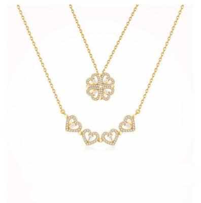 China Hot Selling Hot Jewelry 18k Gold Plating Four Leaf Clover Double Sided Heart Shaped Necklace For Women for sale