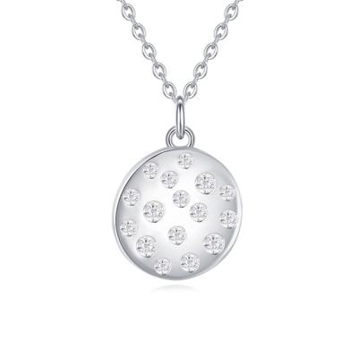 China FASHIONABLE Tasty Simple Coin Necklace 925 Sterling Silver Micro Inlay Diamond Disc Around Pendant Necklace For Women for sale