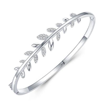 China FASHIONABLE Elegant Bracelet Women Girls Olive Leaf Branch Bracelet Bangle 925 Sterling Silver Simple Zirconia Chain for sale