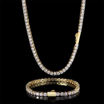 China Iced Out Bling Hiphop Hip Hop Female Chain Necklace Jewelry Accessories 18K Gold Plated Tennis Chain Necklaces for sale