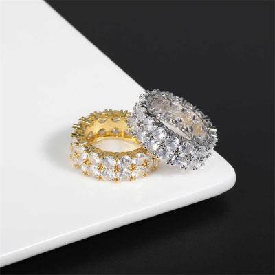 China New TRENDY Finger Ring Women Men Hip Hop Tennis Iced Out CZ Jewelry Ring Simple Ring 2 Row Brass Bling Design for sale