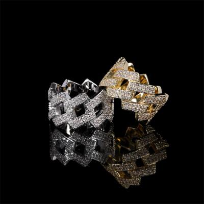 China Trendy Hip Hop Fashion Cuban Chain Rings Iced Out Micro Pave Men Boy Engagement Band Diamond Shape Cuban Chain CZ Ring for sale