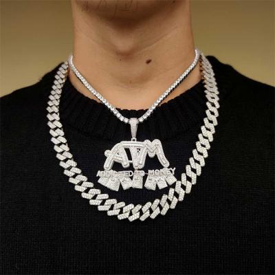 China Mens Boy Initial Letter Jewelry Necklace TRENDY Iced Bling Micro Pendant Pave CZ Addicted to Silver HIP HOP Atmosphere Pendant Necklace for sale