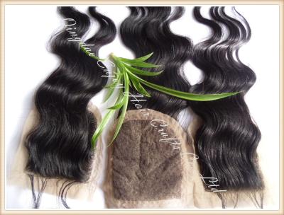 China Silk top closure 4''x4'' peruvian virgin hair natural color body wave 10''-24''free part for sale