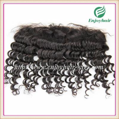 China Brazilian virgin hair lace frontal 13''x4'' ,natural color deep wave 10''-24''L hairpiece for sale