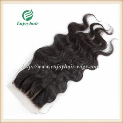 China Silk top closure5''x5'' brazilian virgin hair natural color body wave 10''-24''L three way for sale