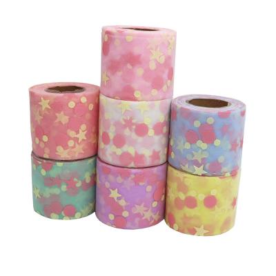 China Fashion Accessories Transparent Silk Organza Star and Dot Pattern Mesh Tulle Fabric Tape for sale