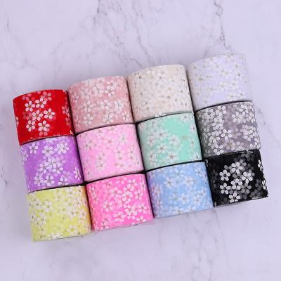 China Fashion Hair Accessories Tutu Material Plum Blossom Flower Mesh Tulle Fabric Ribbon for sale