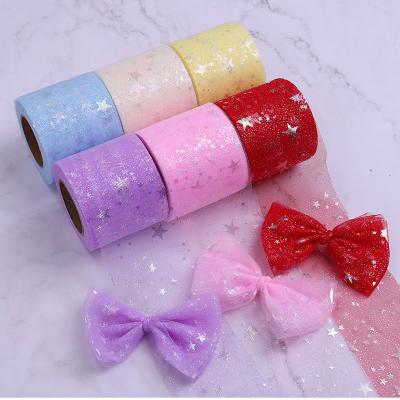 China Hot sale Hair Accessories Tutu Material DIY Silver Star Mesh Tulle Fabric for sale