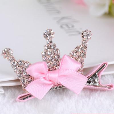 China Children Kids Hair Clips Cute Ribbon bow Hair Clips Glitter Crown Hair Pins for sale