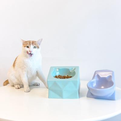 China Non-automatic ODM Custom Porcelain OEM Slow Feeder Puppy Food Dish Slow Eating Ceramic Dog Cat Bowl With Wood Stand for sale