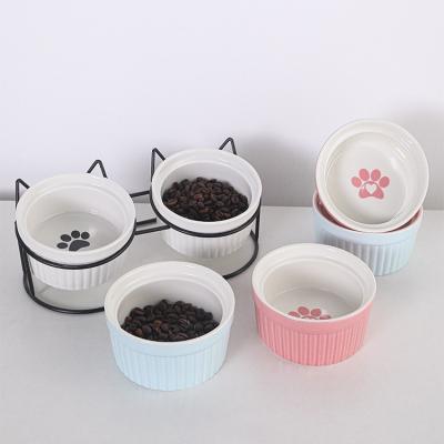 China Non-automatic ODM Custom Porcelain OEM Slow Feeder Puppy Food Dish Slow Eating Ceramic Dog Cat Bowl With Metal Rack for sale