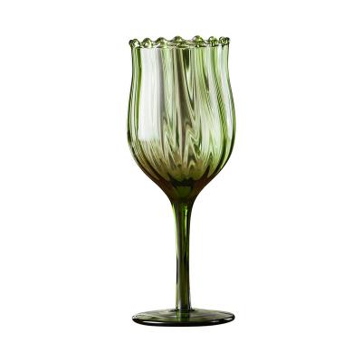 China Retro creative luxury and elegant light red wine glass niche lace champagne fruit tea goblet crystal glass for sale