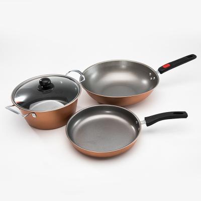 China Viable Gift Set Pots Pan Wholesale Frying Pan Frying Nonstick Pan Three Piece Set for sale