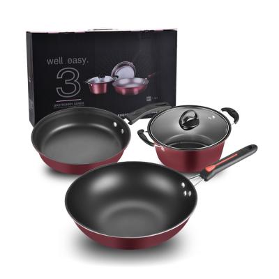 China Three-Piece Viable Nonstick Milk Pot Gift Pot Soup Pot Makers Frying Pan Set for sale