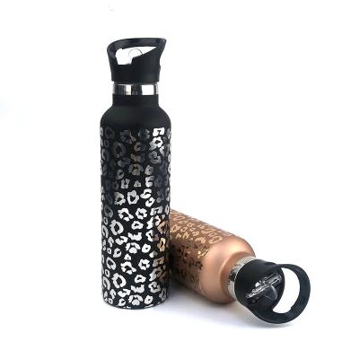 China Sustainable 25oz Gold Leopard Print Double Stainless Steel Water Bottle Vacuum Fashion Outdoor Sports Thermos Bottle for sale