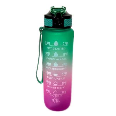 China Sustainable Gradient Color Space Cup Gym Sports Straw Scale 32oz Frosted Plastic Portable Water Bottle Cup With Cover Drinking Containers for sale