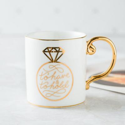 China Viable Creative European Coffee Mug Couples Gold Rim Style Diamond Mug Breakfast Ceramic Milk Mug for sale