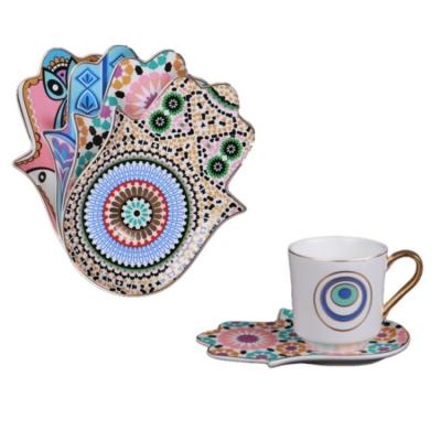 China Viable European Style Coffee Cup and Saucer Depicting Tea Set Ceramic Fashion Gold Handle Afternoon Coffee Cup and Saucer for sale