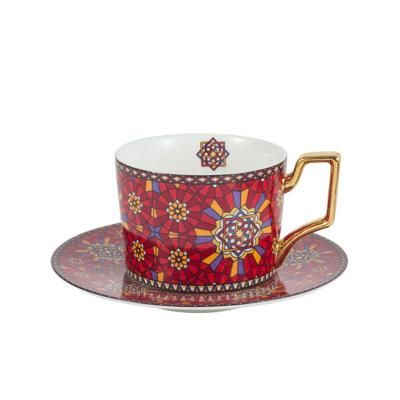 China Sustainable Coffee Cup And Saucer Set Moroccan Style Restaurant Luxury Afternoon Tea Ceramic Coffee Cup for sale