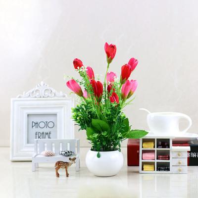 China Contemporary Artificial Bud Belt Flower Magnolia Ceramic Flower Pot Home Decoration Artificial Flower for sale