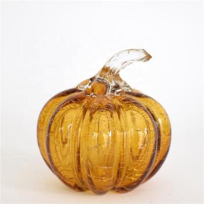 China Wholesale Amber Orange Colored Decorative Home Pumpkin Glass Ornaments From Europe for sale