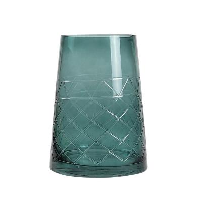 China Modern Hot Sale Nordic Style Mid Century New Product Green Glass Vase For Flower Arrangement for sale