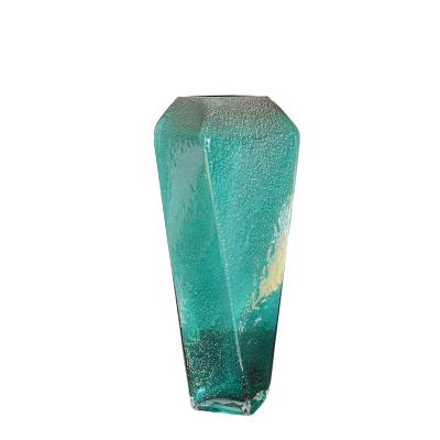 China New Fashion Mid Century Modern Nordic Tall Lead Crystal Orange Green Glass Vase For Home Decor for sale