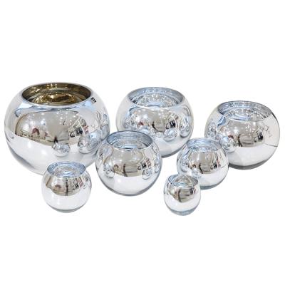 China Mid Century Modern New Product Spherical Aquarium Plated Silver Multi-size Custom Glass Vase for sale