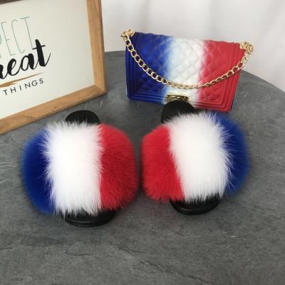 China CUSHIONING Most Popular Fur Slippers Pinch Colorful Fur Slippers And Purses Sets for sale