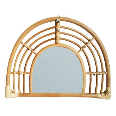 China Innovative Mirror Wall Art Rattan Wall Mirror Art Decor Dressing Makeup Mirrors for Entryways Washrooms Living Rooms Bathroom for sale