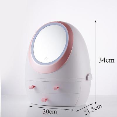 China USB Rolling Train Travel Led Rechargeable Makeup Mirror Lighted Cosmetic Organizer Case for sale