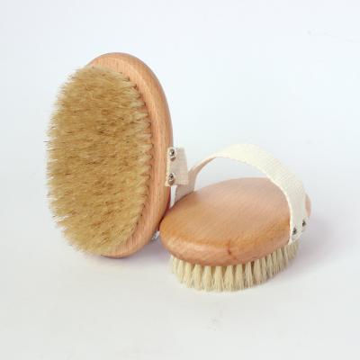 China EXFOLIATE Travel Boar Skin Bath Massager High Quality Professional Natural Bamboo Pig Hair Body Dry Brush Wholesale for sale