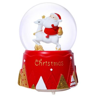 China Europe 80mm Deer Santa Claus Water Rising Globe 100mm With Music And Light Up Automatic Rotating Snow Kids Gift for sale