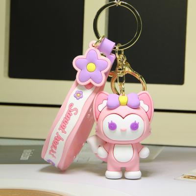 China Cute Daliy PVC Cartoon Children Girls Fox Soft Rubber Animal Pink Car Bag Fashion Accessories Key Chain for sale