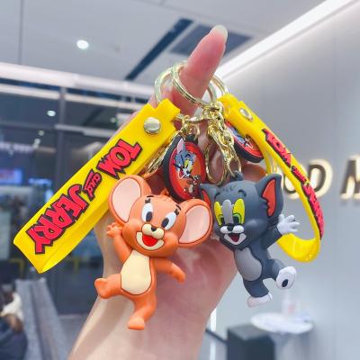 China Daliy PVC 3D Mini Cartoon Tom and Jerry Anime Bag Car Key Pendant Rubber Key Chain for Kids for sale