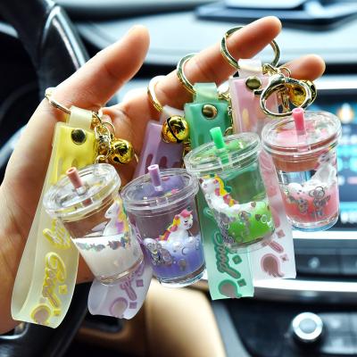 China Unicorn Key Korean Acrylic Multi Color Pendant Liquid Holder Car Floating Key Chain Bag Floating Key Chain for sale