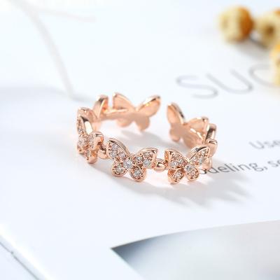 China 2022 Fashion TRENDY Zircon Rose Gold Plated Adjustable Butterfly Women Finger Rings Jewelry for sale