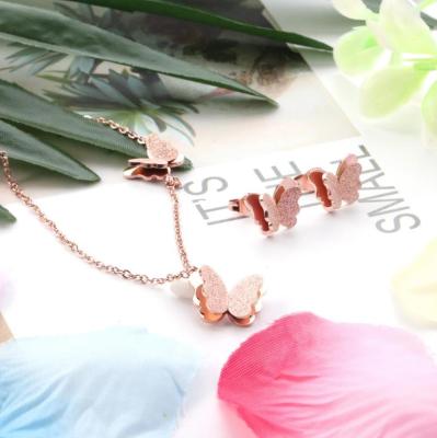 China TRENDY Fashion Gold Plated Stainless Steel Butterfly Earring Necklace Jewelry Sets For Women for sale