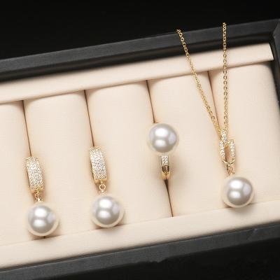 China Trendy Simple Hawaiian Dangle Earring Shell Pearl Necklace Bridal Wedding Jewelry Set Women for sale