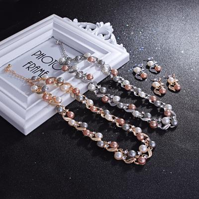 China TRENDY Imitation Pearl Gold Plated Necklace Earring Wedding Bridal Jewelry Set For Women for sale